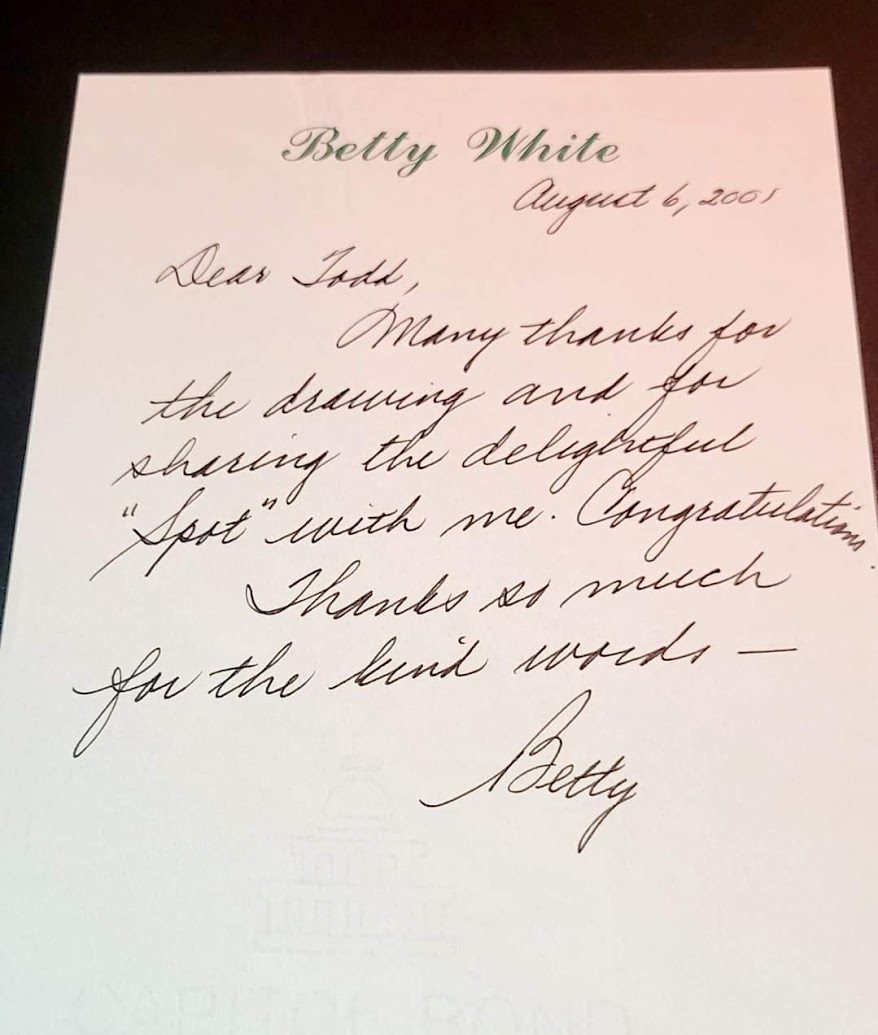Handwritten letter from Betty White to Todd Tuttle, dated August 6, 2001